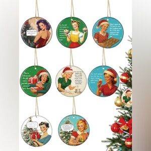 Vintage style Holiday Ornament Set funny Christmas women 8 pcs